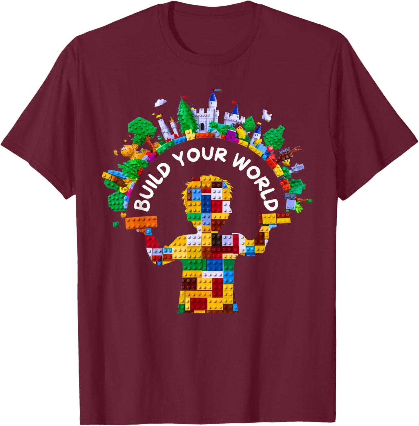 Master Builder Kids Building Blocks Brick Toys Birthday Boys T-Shirt - T-Shirt | Maroon