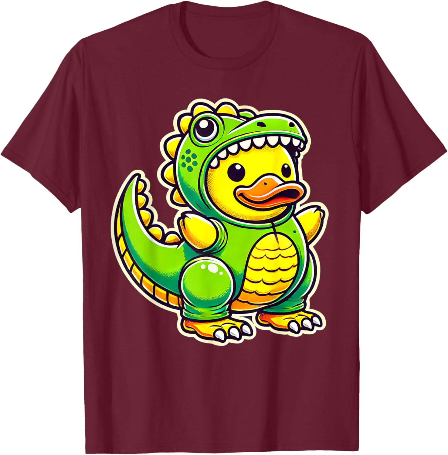 Funny Yellow Rubber Duck Dinosaur Dino Duck Halloween Boys T-Shirt - T-Shirt | Maroon