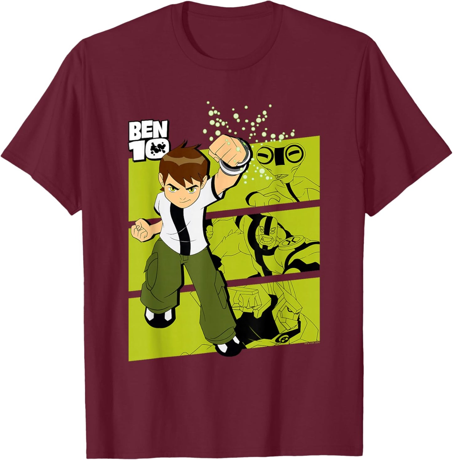Ben 10 Three Alien Transformation Blocks Cartoon T-Shirt - T-Shirt | Maroon
