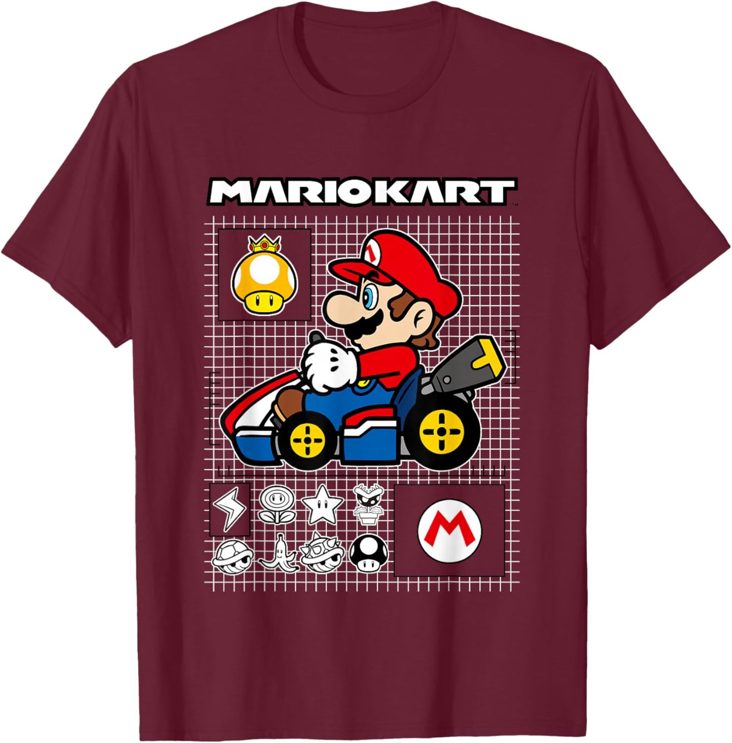 Mario Kart Rally Driver Schematics Mario T-Shirt - T-Shirt | Maroon