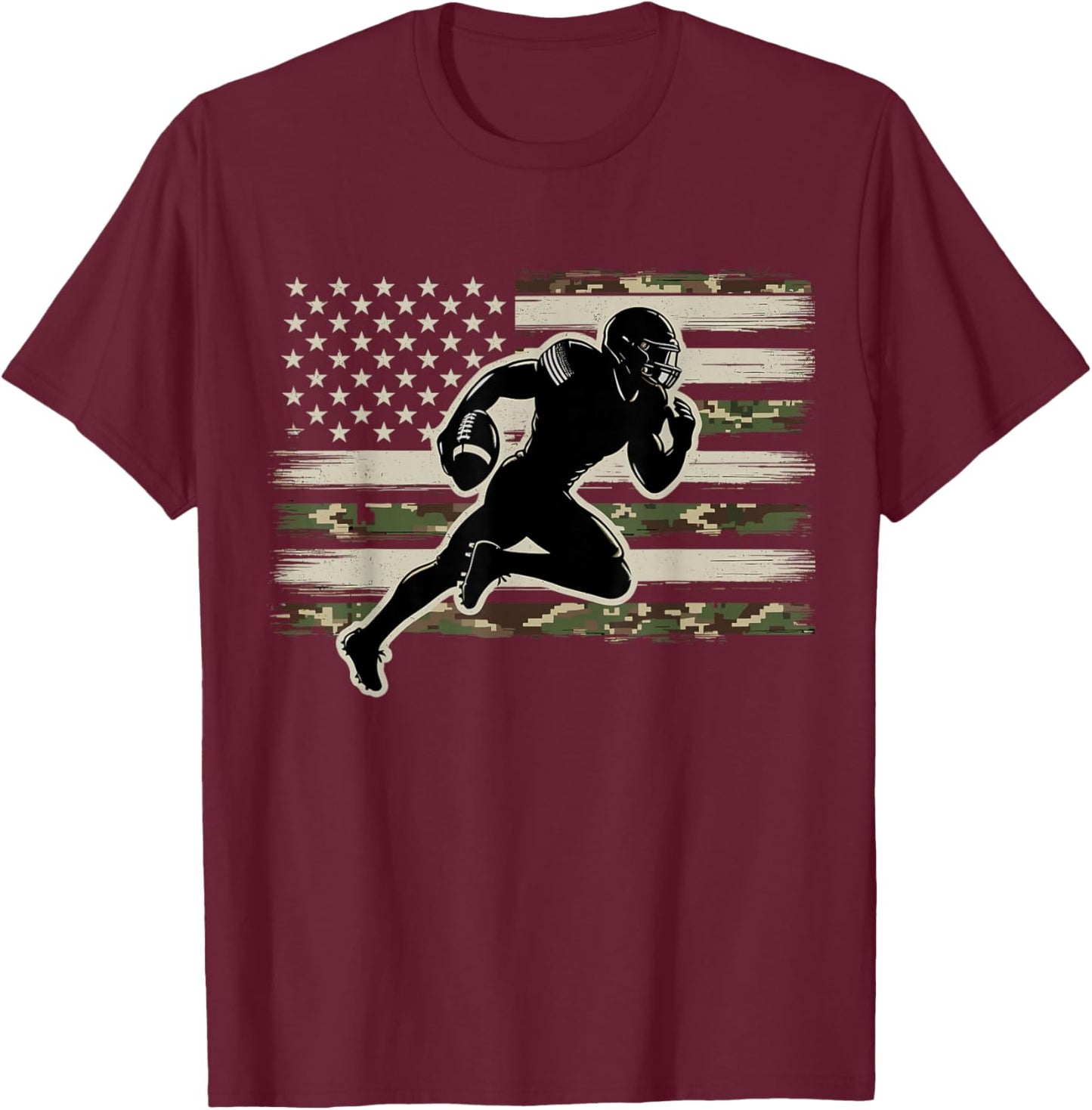 Football Camo US Flag American Football Player T-Shirt - T-Shirt | Maroon