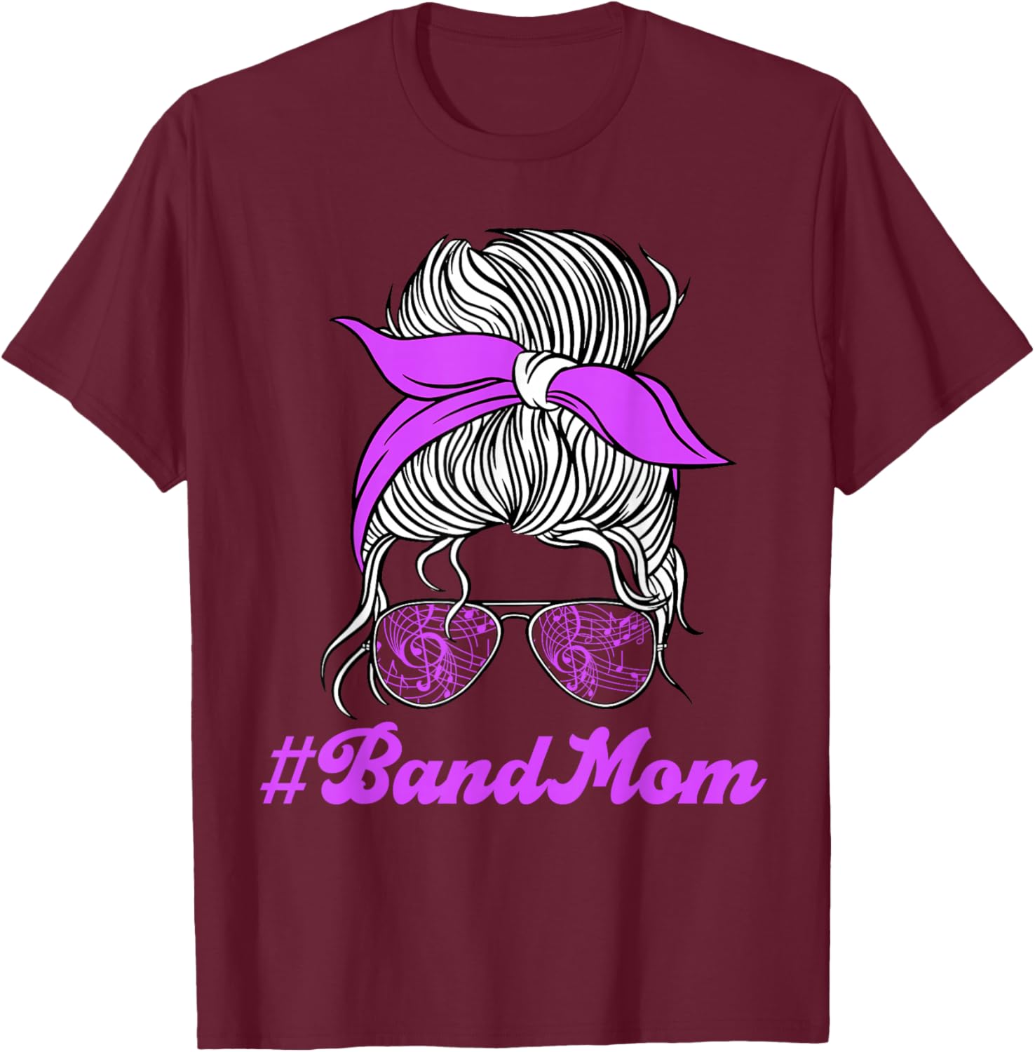 Messy Bun Band Mom Marching Band Mama Women T-Shirt - T-Shirt | Maroon