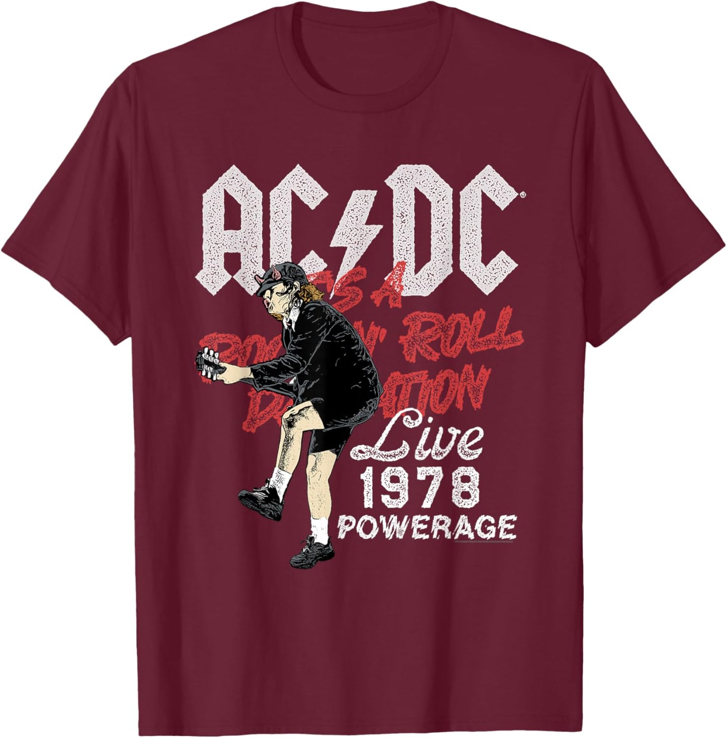 AC/DC Rock and Roll Damnation Live 1978 Powerage T-Shirt - T-Shirt | Maroon