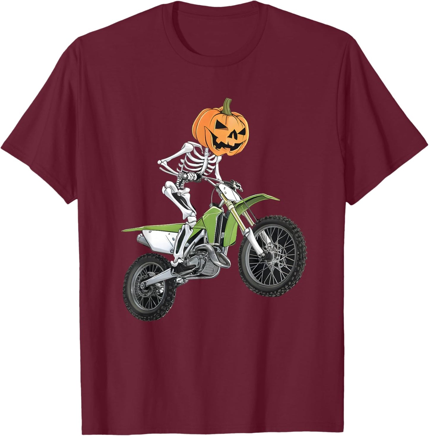 Skeleton Dirt Bike Rider Halloween Pumpkin Motocross Biker T-Shirt - T-Shirt | Maroon