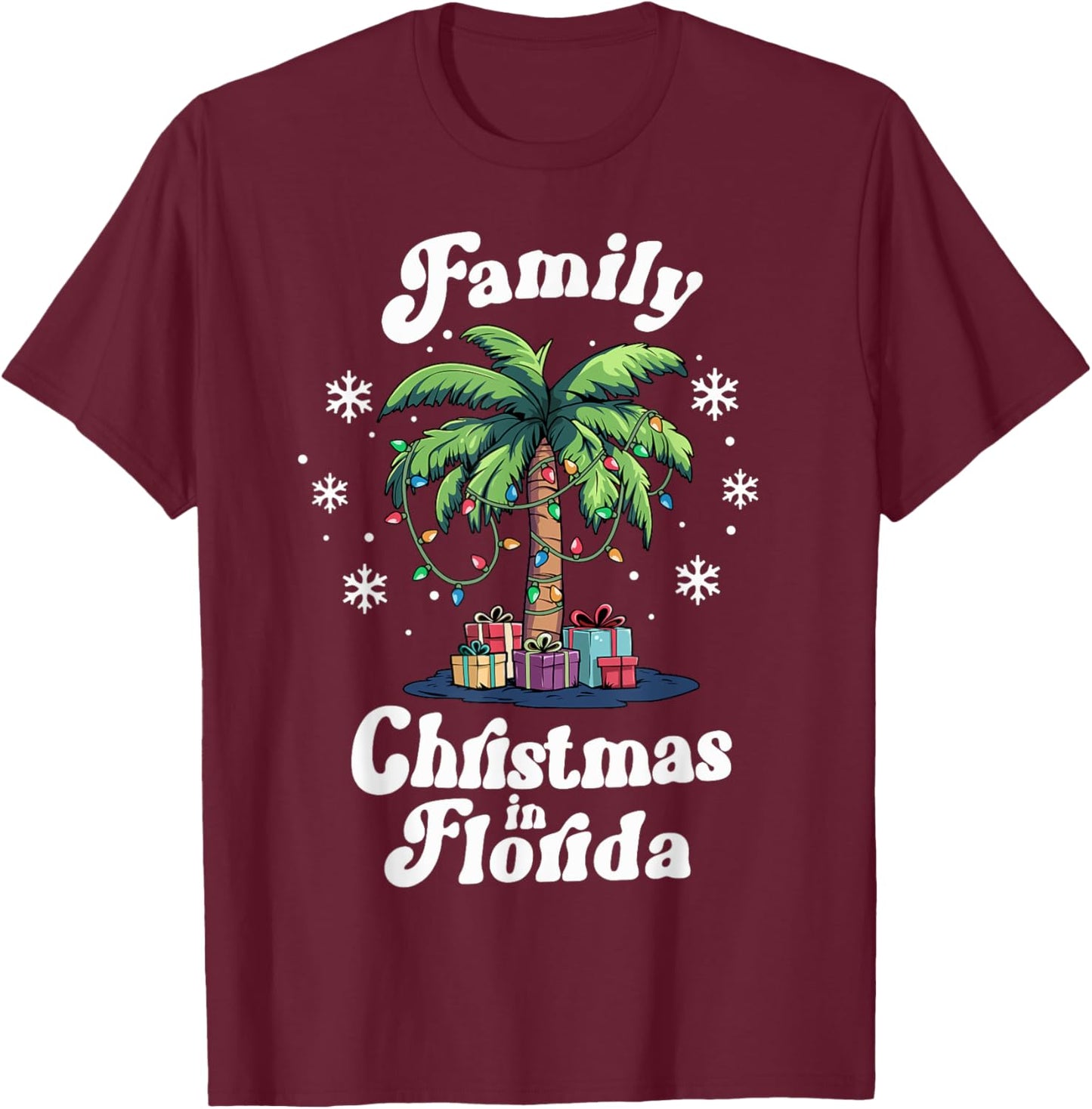 Matching Family Christmas in Florida Tropical Palm Tree T-Shirt - T-Shirt | Maroon