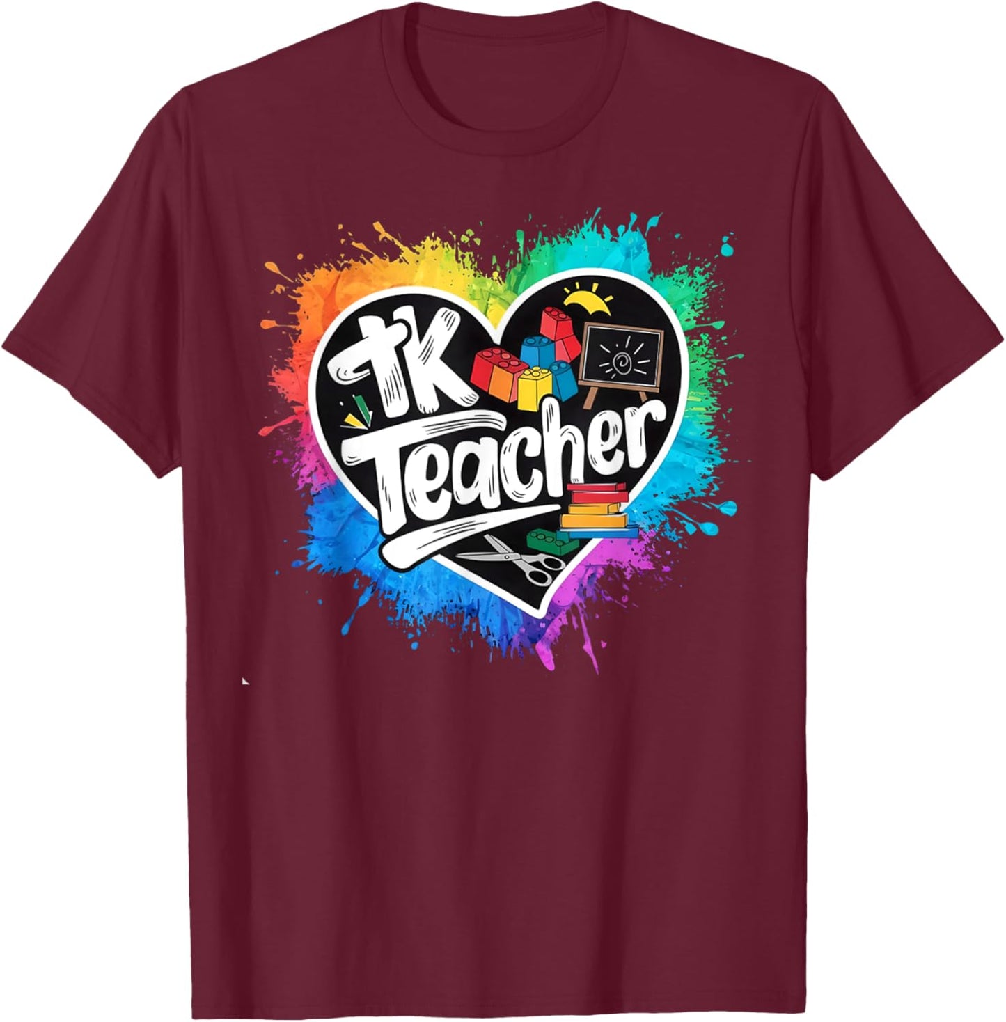 TK Teacher Transitional Kindergarten Heart Back To School T-Shirt - T-Shirt | Maroon