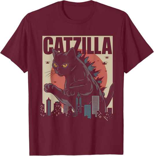 Vintage Catzilla - Funny Kitten and Cat Women Kids T-Shirt - T-Shirt | Maroon