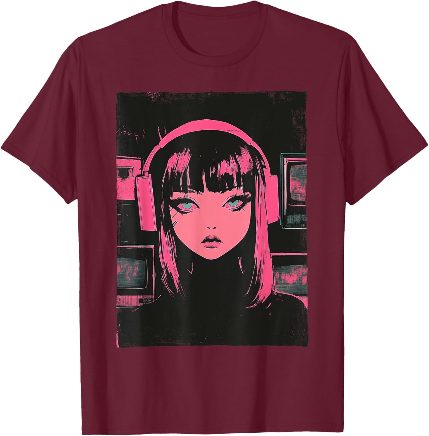 Cute E-girl Anime Vaporwave Cyber Goth Distressed Grunge T-Shirt - T-Shirt | Maroon