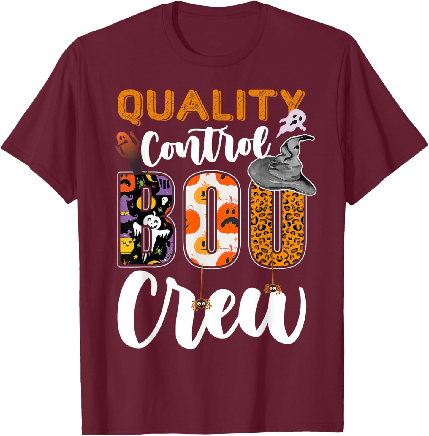 Quality Control Boo Crew Halloween Matching Technician T-Shirt - T-Shirt | Maroon