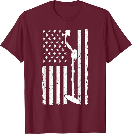 American Flag Metal Detector T-Shirt - T-Shirt | Maroon