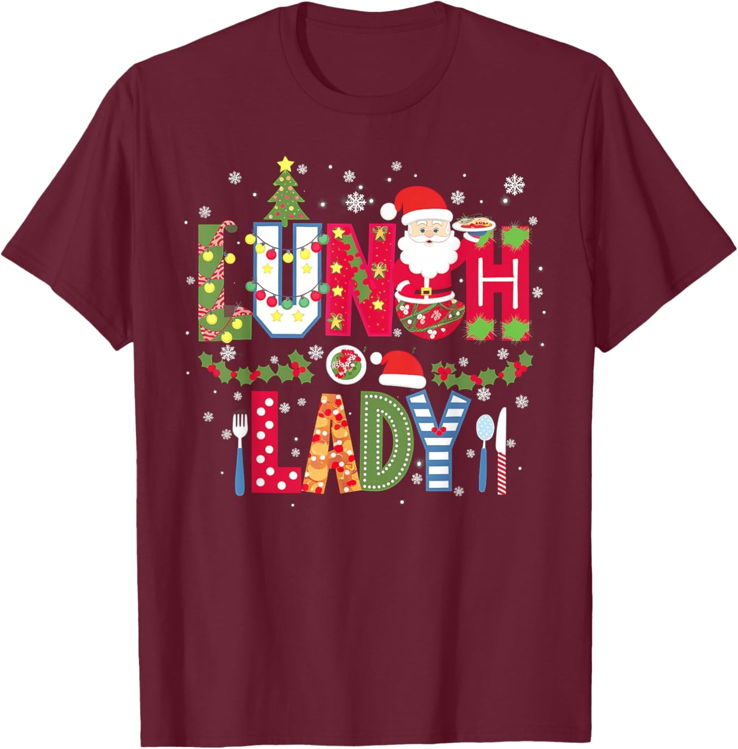 Xmas Cafeteria Worker Christmas School Lunch Lady Christmas T-Shirt - T-Shirt | Maroon