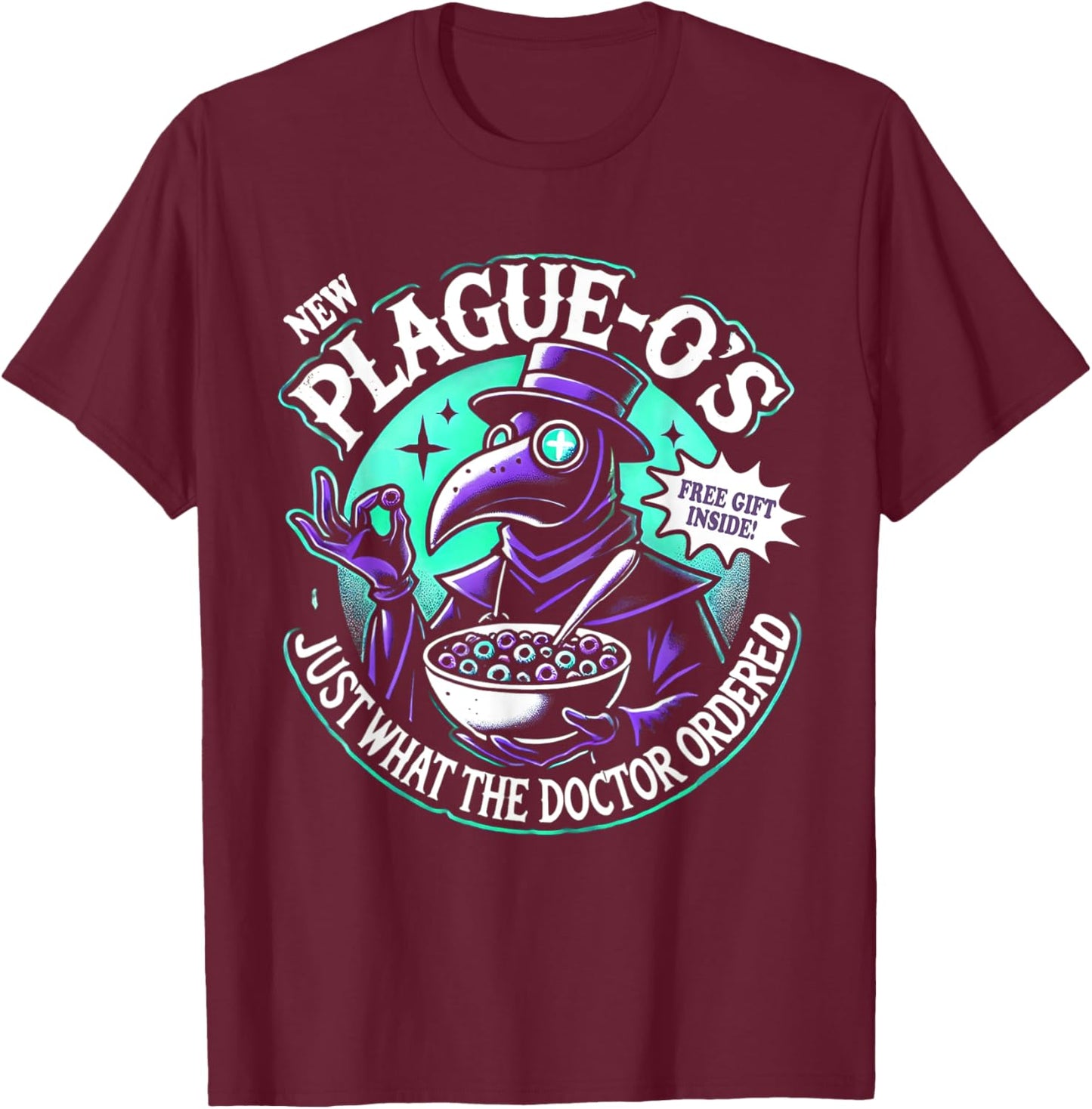 Plague Doctor Shirt Cereal Parody Plague O's Plague Doctor T-Shirt - T-Shirt | Maroon