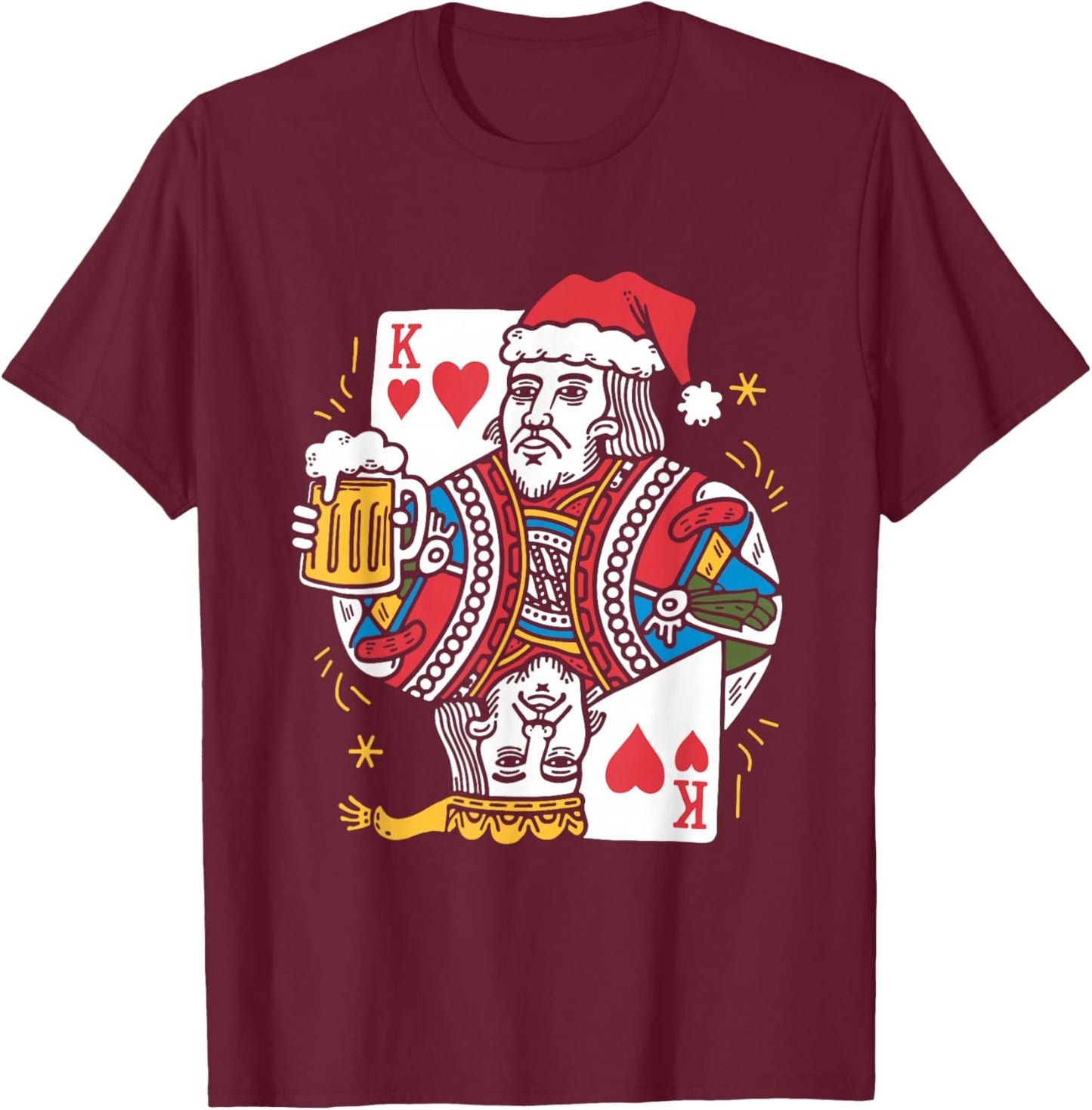 King Of Hearts With Beer - Vintage Card Game Beer Lover T-Shirt - T-Shirt | Maroon