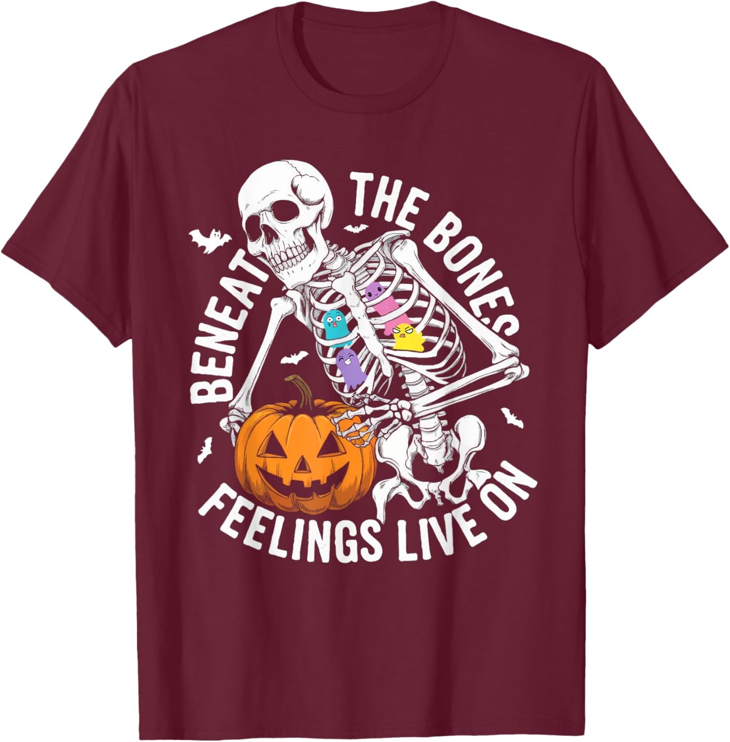 Mental Health Awareness Skeleton Ghosts Halloween Cool Art T-Shirt - T-Shirt | Maroon