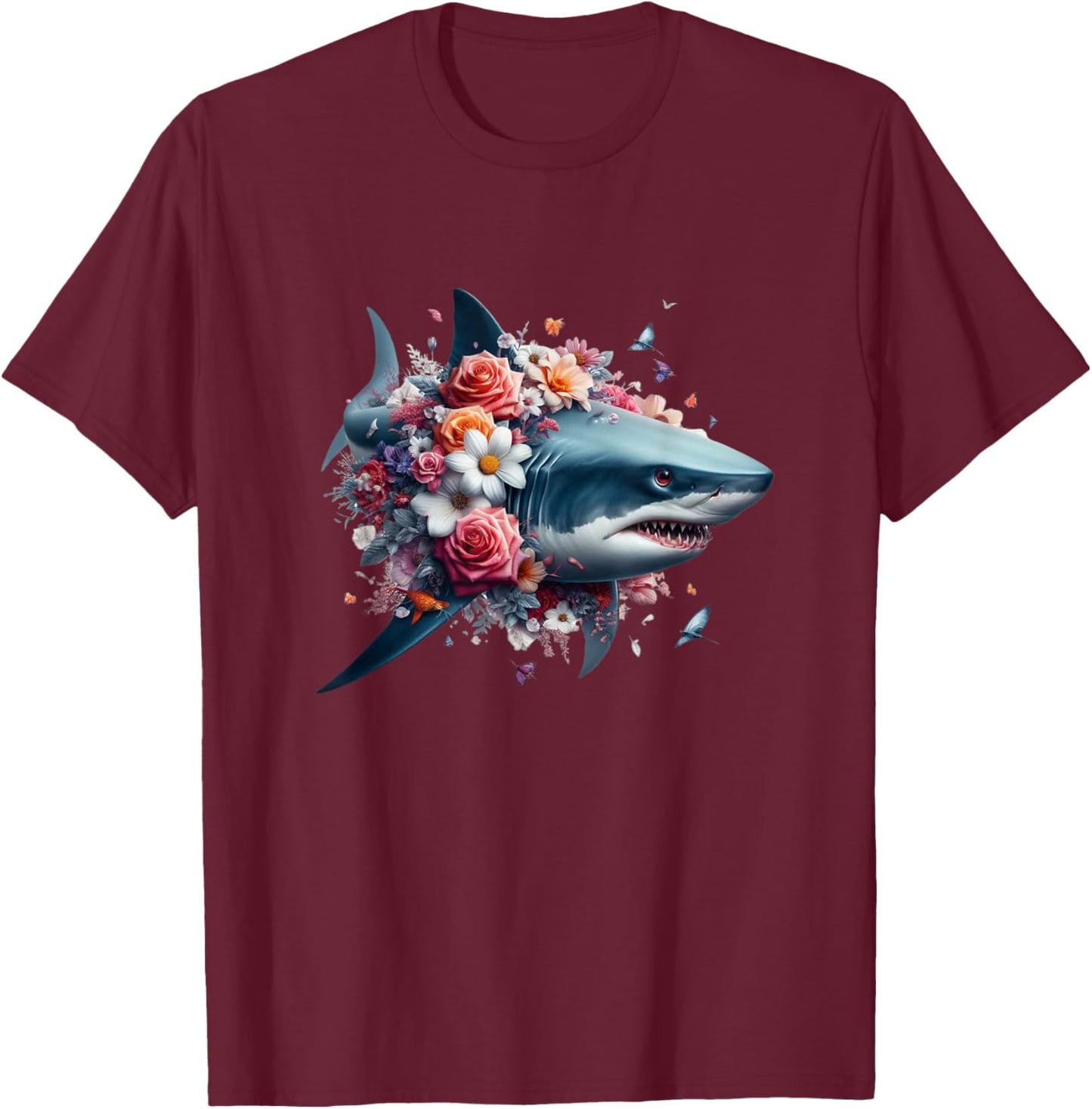Floral Shark Shark Lover Shark Enthusiast Shark T-Shirt - T-Shirt | Maroon