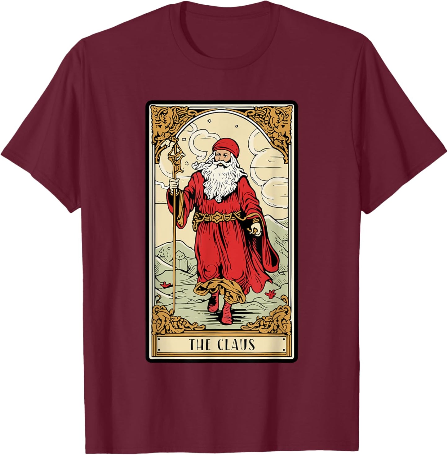 Vintage Santa Claus Card Christmas Aesthetic Mystical T-Shirt - T-Shirt | Maroon