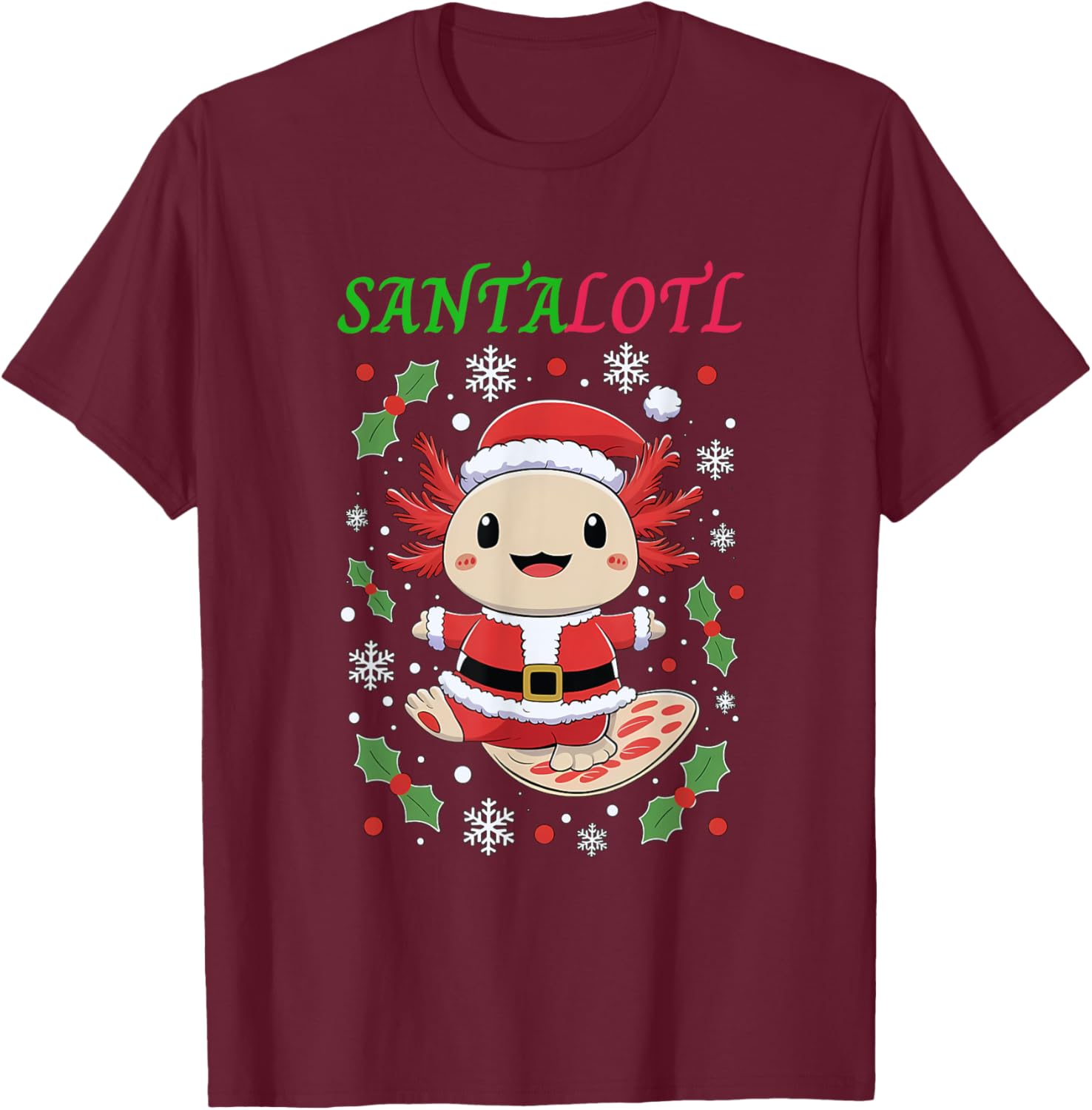 Santalotl Christmas Cute Santa Axolotl For Axolotl Lover T-Shirt - T-Shirt | Maroon