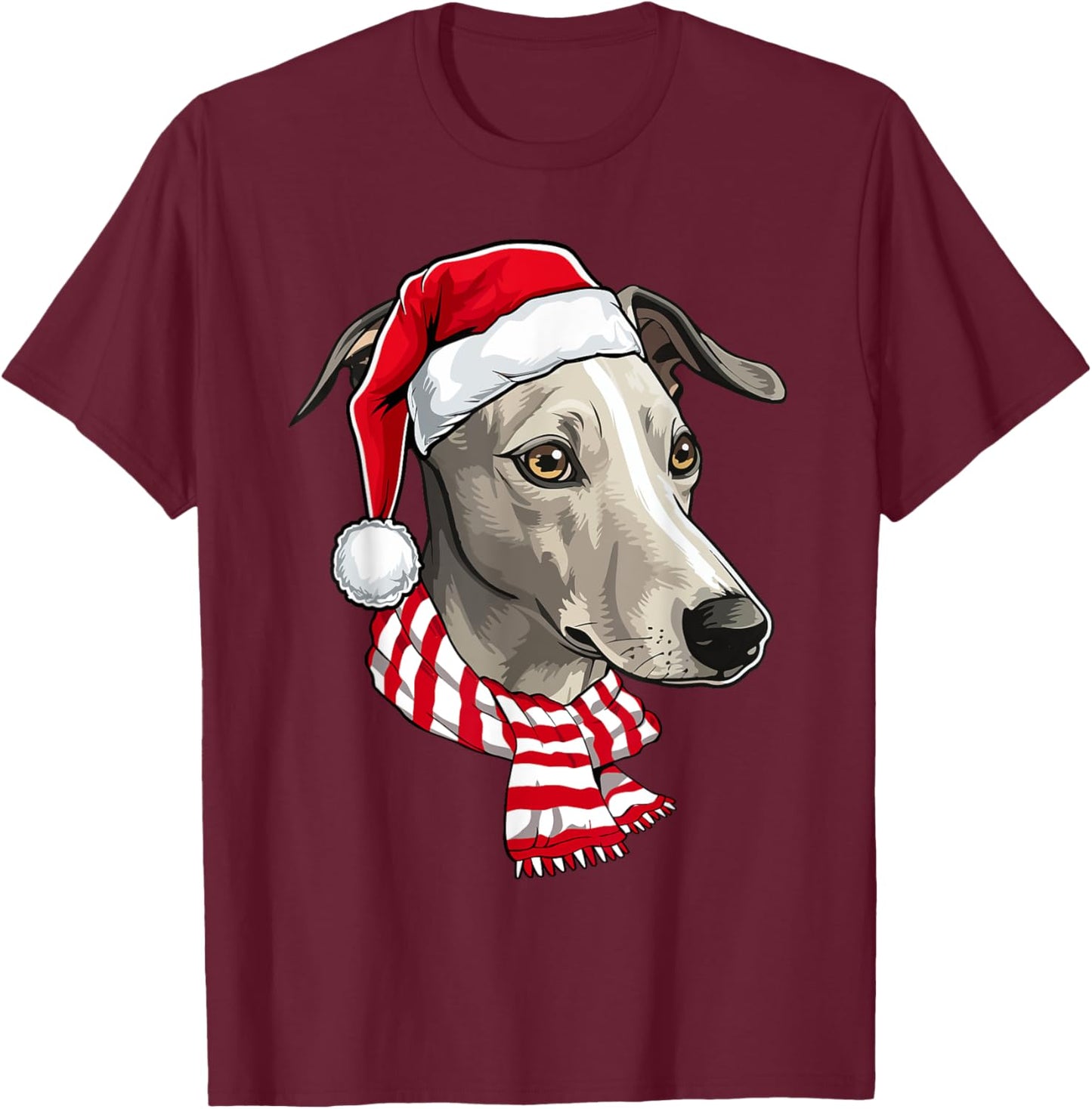 Santa Greyhound Christmas Dog Lover Men Women Kids T-Shirt - T-Shirt | Maroon