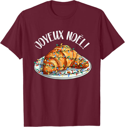 Merry Christmas in French / Croissant Joyeux Noel T-Shirt - T-Shirt | Maroon