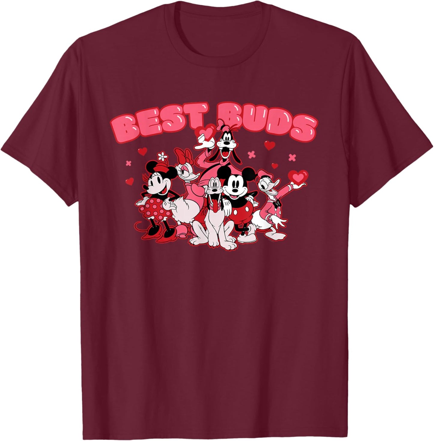 Disney Mickey & Friends Valentine's Day Best Buds Matching T-Shirt - T-Shirt | Maroon