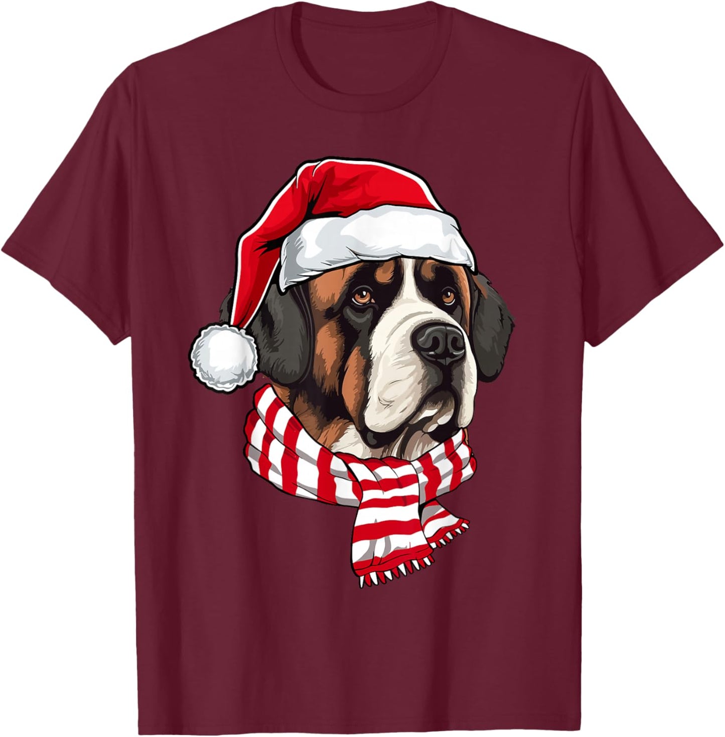 Santa St Bernard Christmas Dog Lover Men Women Kids T-Shirt - T-Shirt | Maroon