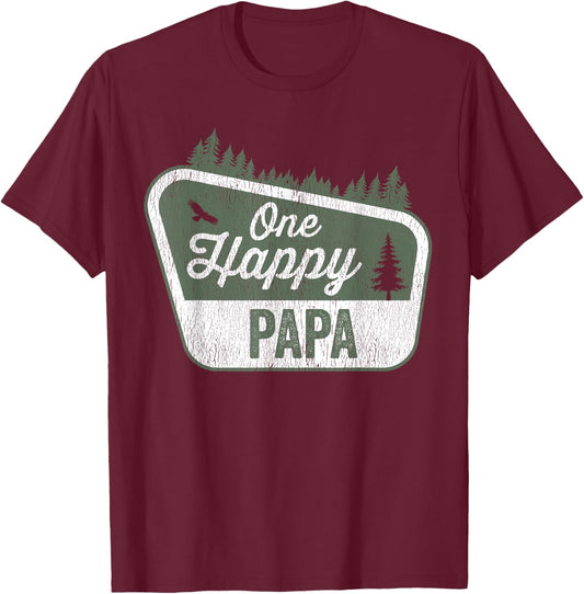 One Happy Papa Matching Family Birthday Party Camping T-Shirt - T-Shirt | Maroon