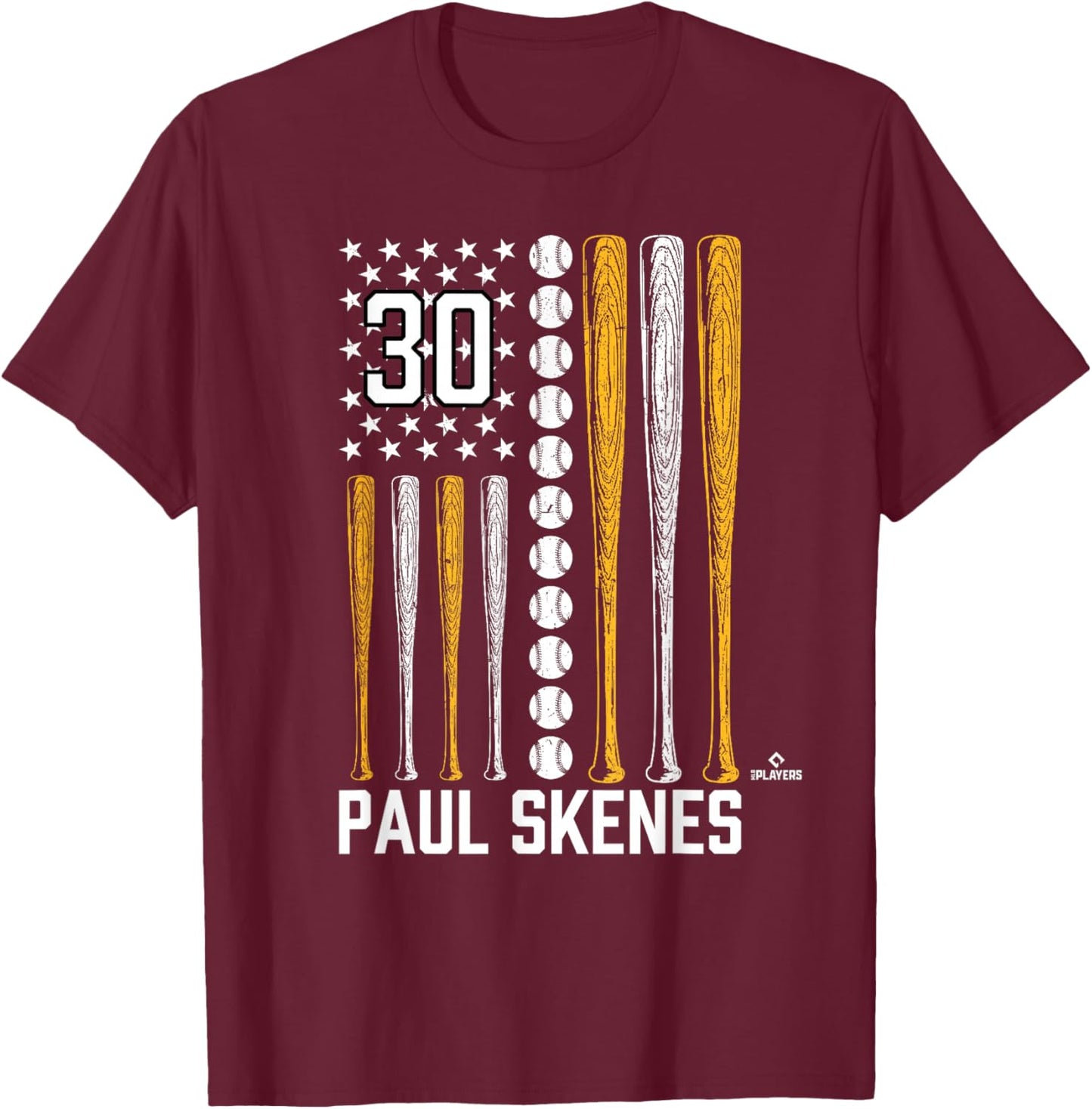 Baseball American Flag Paul Skenes Pittsburgh Baseball MLBPA T-Shirt - T-Shirt | Maroon