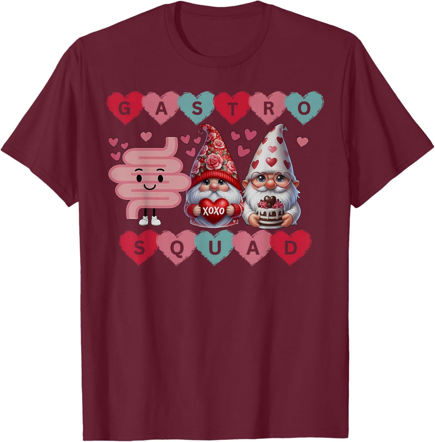 Cute Heart Gnomes Gastro Squad Valentines Endoscopy Nurse. T-Shirt - T-Shirt | Maroon