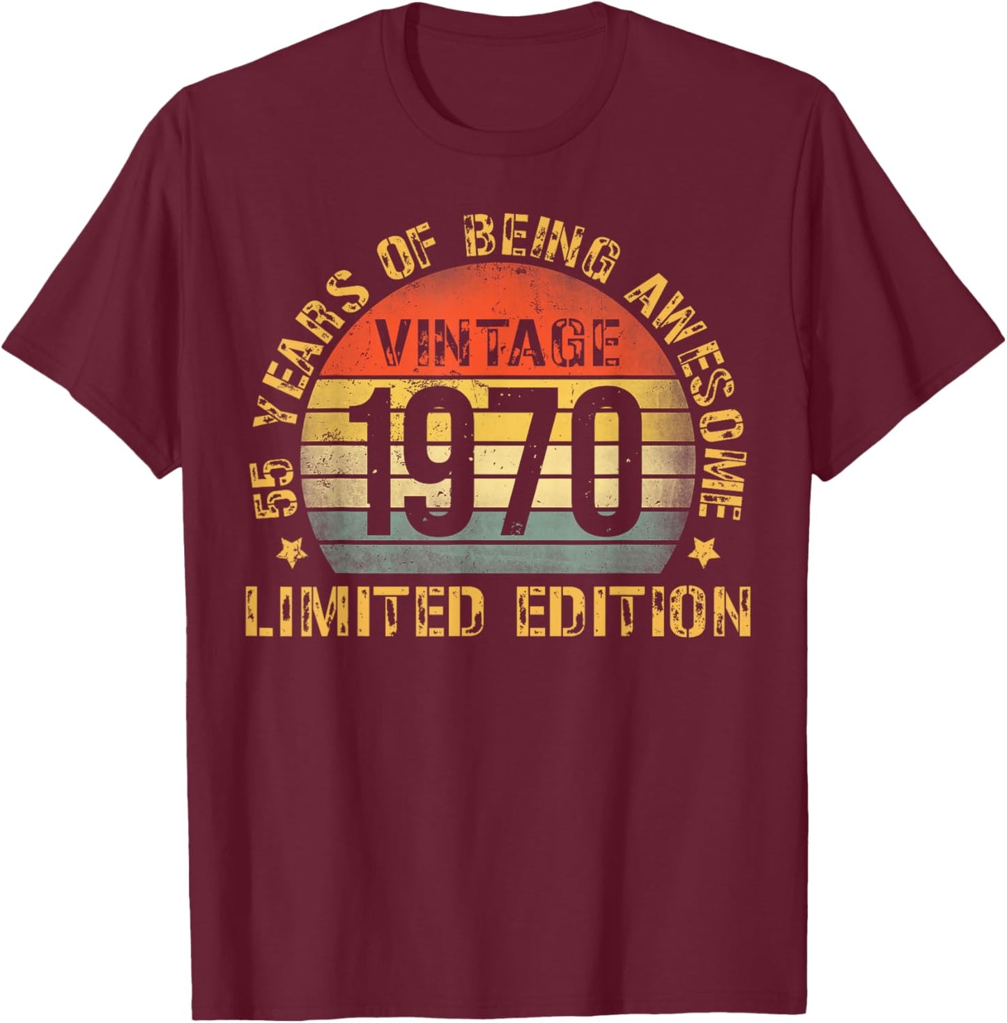55 Year Birthday Decorations Men Gag 55yr 1970 55th Birthday T-Shirt - T-Shirt | Maroon