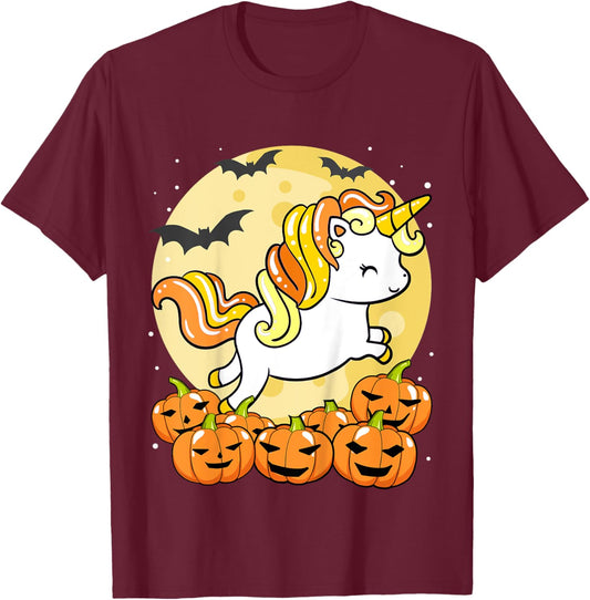 Kids Girls Unicorn Halloween Jack O Lantern Pumpkin Toddler T-Shirt - T-Shirt | Maroon