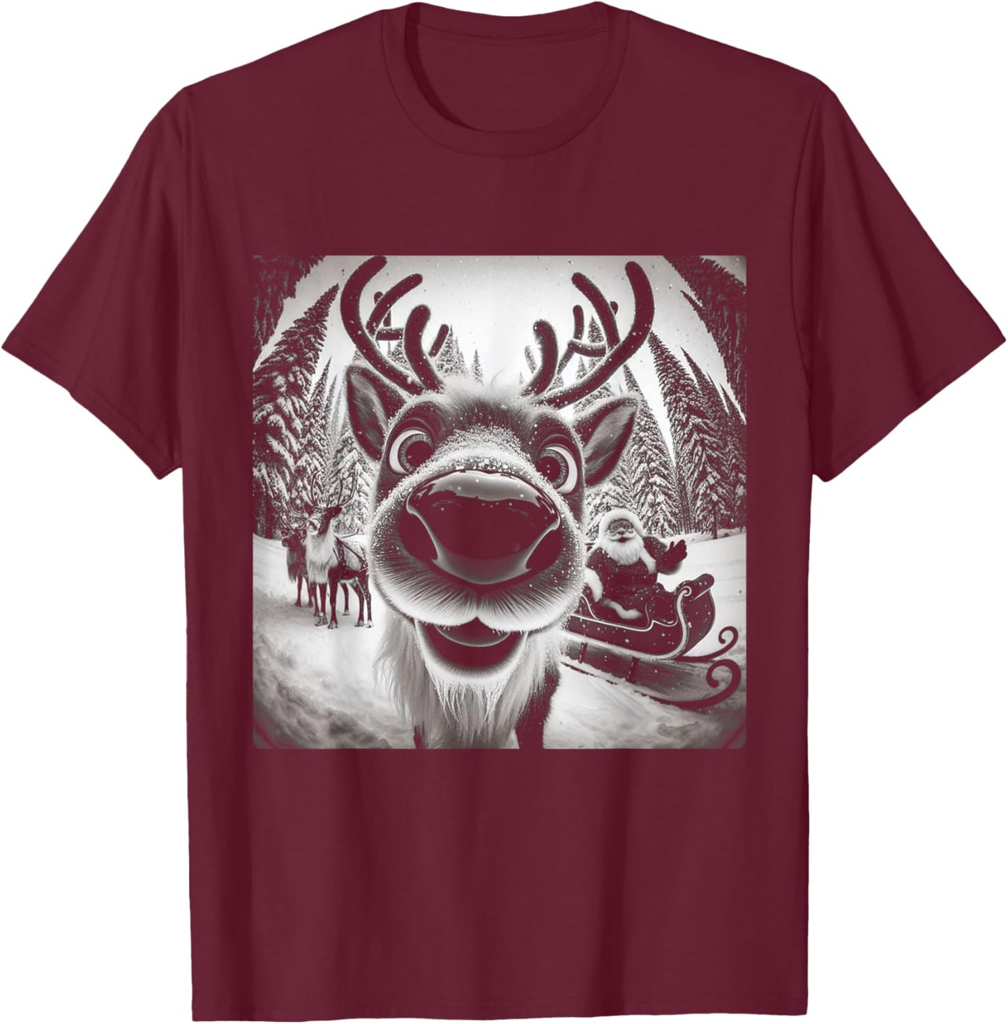 Funny Reindeer Selfie Christmas T-Shirt - T-Shirt | Maroon