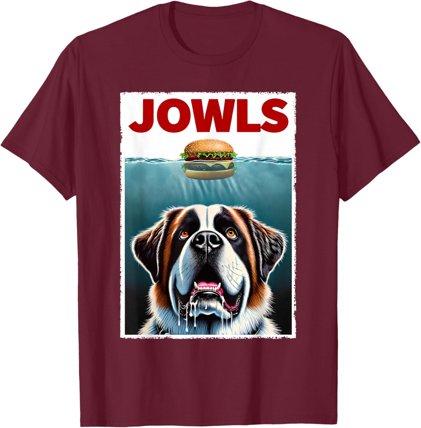 Funny Saint Bernard and Hamburger Parody Jowls Dog Lover Men Women Kids T-Shirt - T-Shirt | Maroon