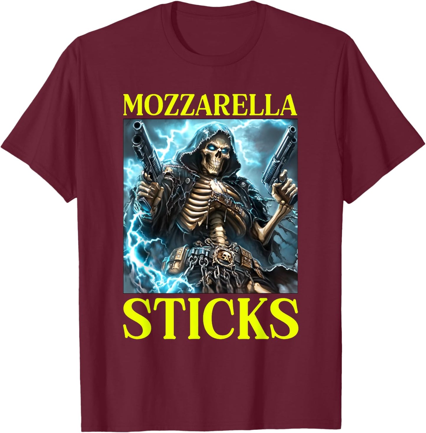 Hard Skeleton Meme Mozzarella Sticks T-Shirt - T-Shirt | Maroon