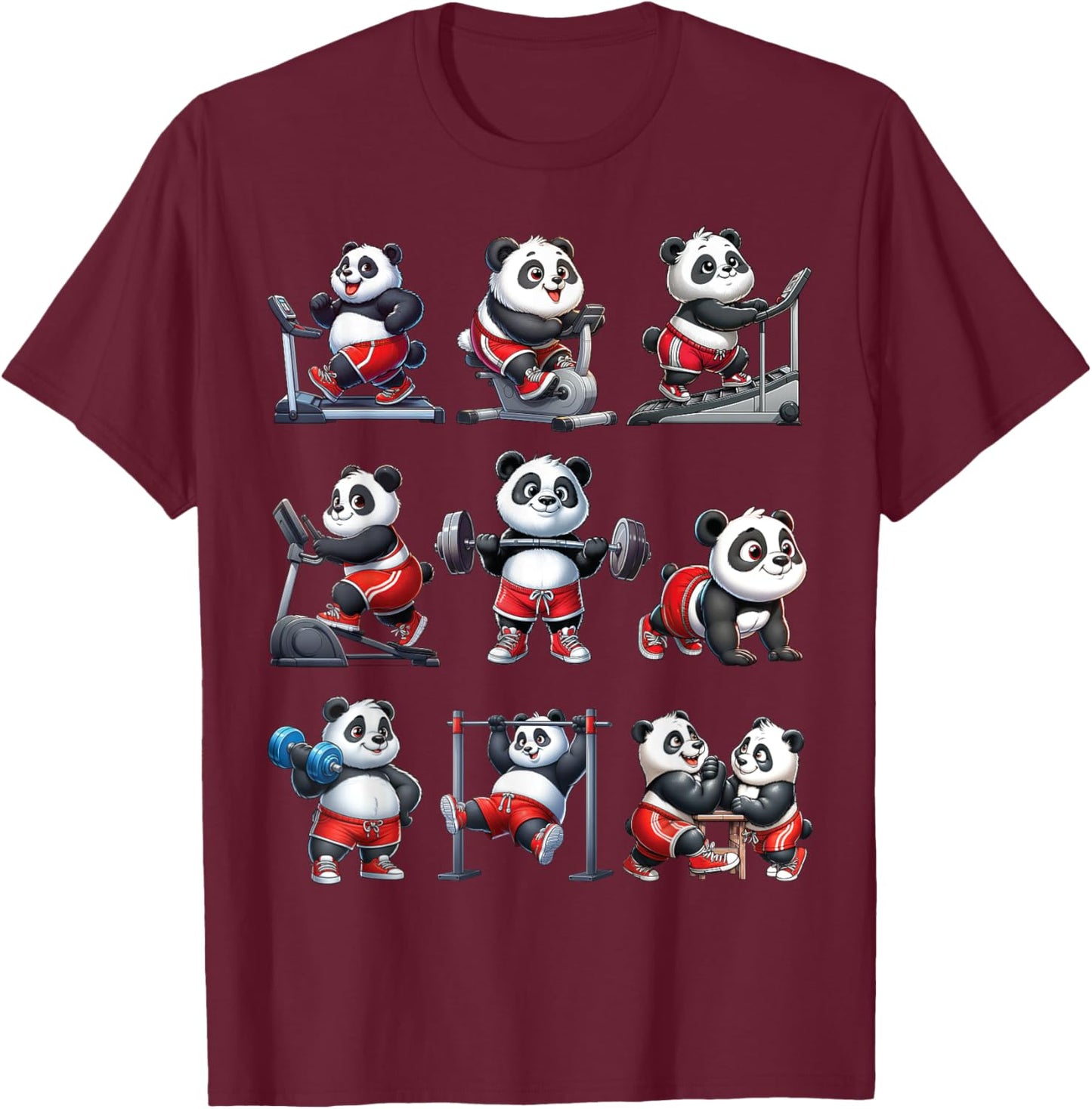 Panda Fitness Collection Gym Workout Weightlifting Sport T-Shirt - T-Shirt | Maroon