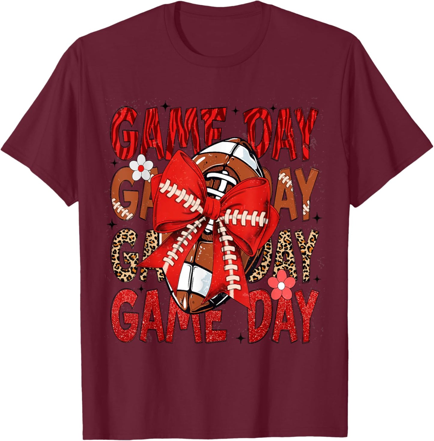 Football Lover Coquette Bow Game Day Fan & Player Mom & Girl T-Shirt - T-Shirt | Maroon