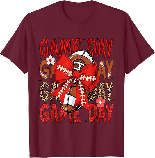 Football Lover Coquette Bow Game Day Fan & Player Mom & Girl T-Shirt - T-Shirt | Maroon