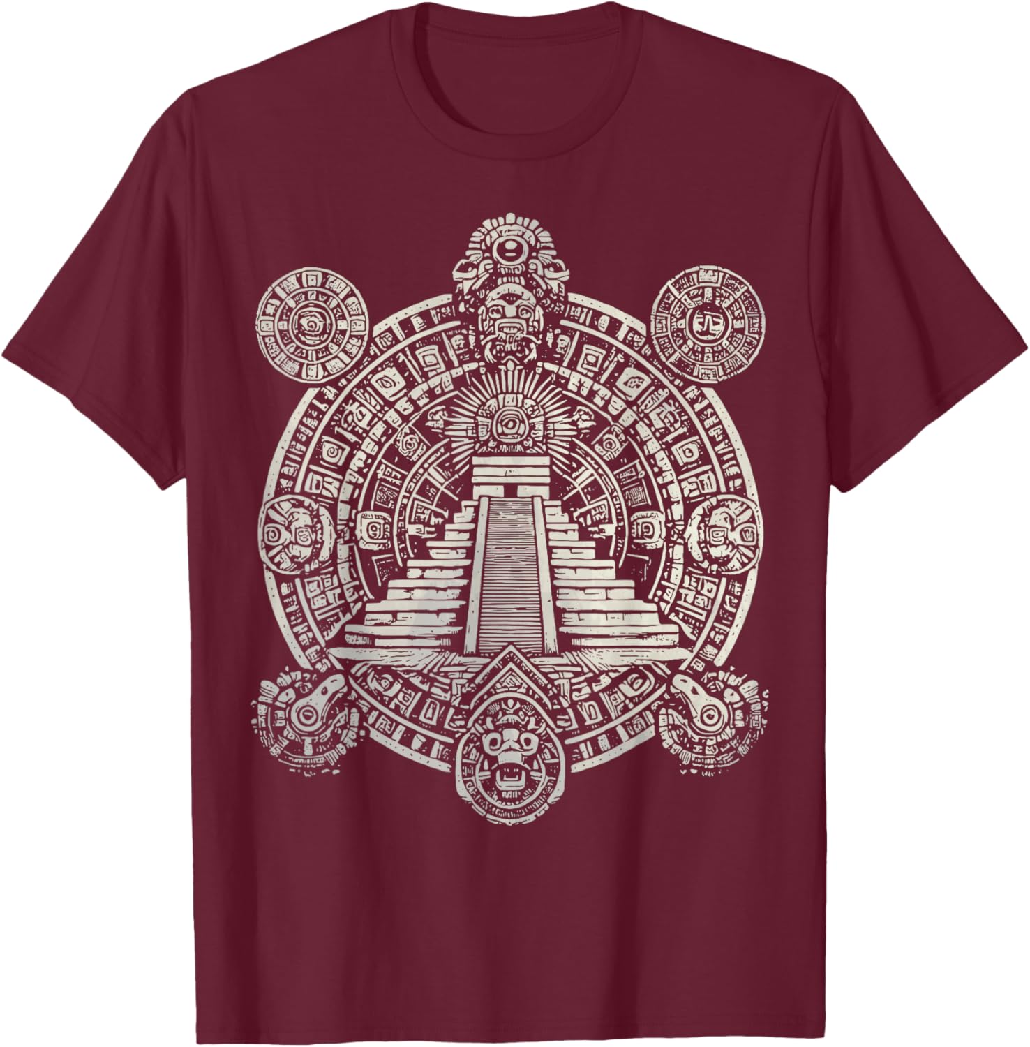 Ancient Sacred Mayan Aztec Calendar Pyramid Geometry T-Shirt - T-Shirt | Maroon