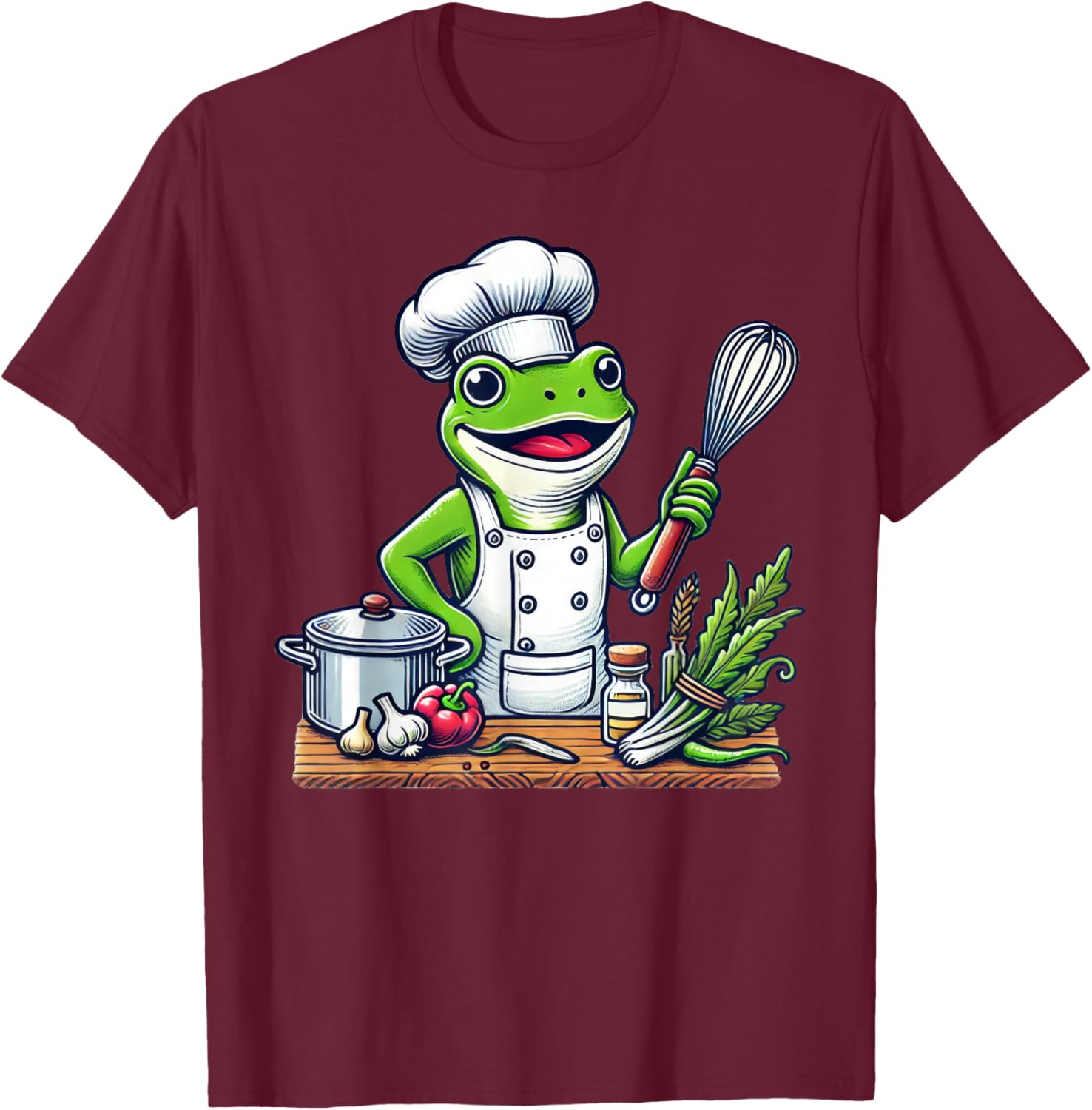 Funny Frog Chef Cook Cooking T-Shirt - T-Shirt | Maroon