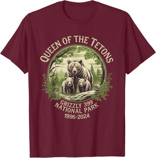 Queen Of The Tetons Grizzly 399 Wildlife Preserve 1996-2024 T-Shirt - T-Shirt | Maroon