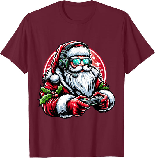 Christmas Gamer Boys Video Game Santa Xmas T-Shirt - T-Shirt | Maroon
