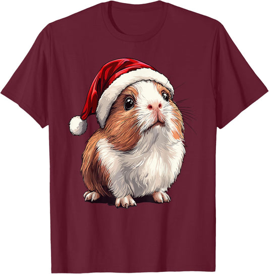 Xmas Guinea Pig Lovers Christmas Pajama Guinea Pig Santa Hat T-Shirt - T-Shirt | Maroon