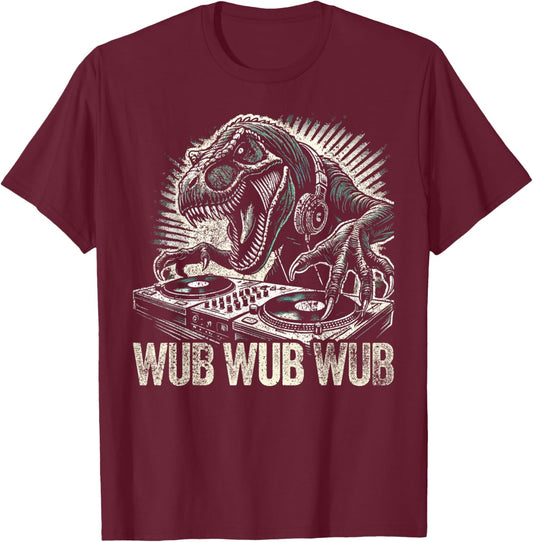 Electronic Music Dinosaur Dj Dubstep T-Shirt - T-Shirt | Maroon