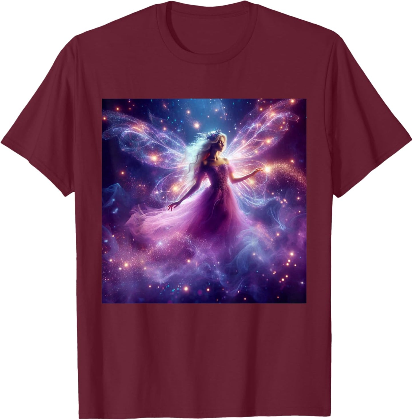 Beautiful Enchanted Fairy Sparkling with Magical Purple Mist T-Shirt - T-Shirt | Maroon