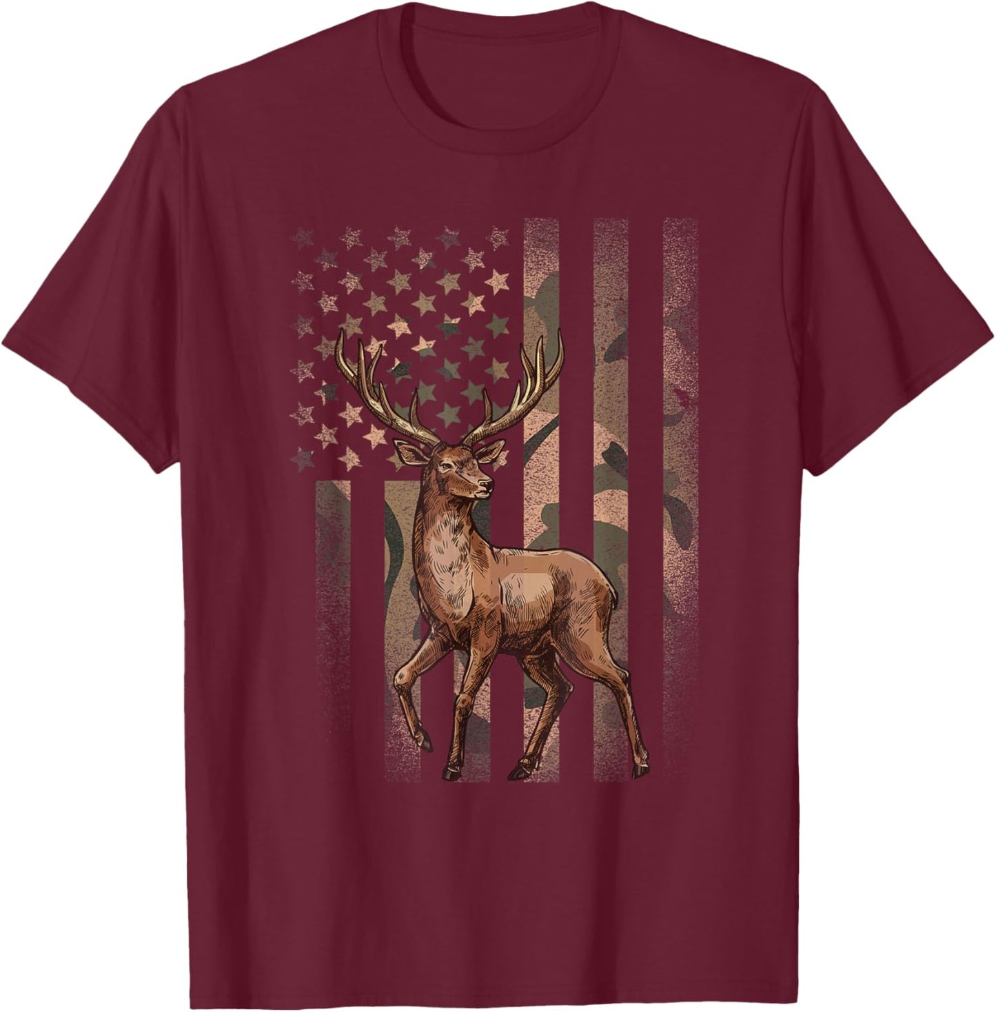 American Flag Camouflage Outdoor Moose Vintage Men Women T-Shirt - T-Shirt | Maroon