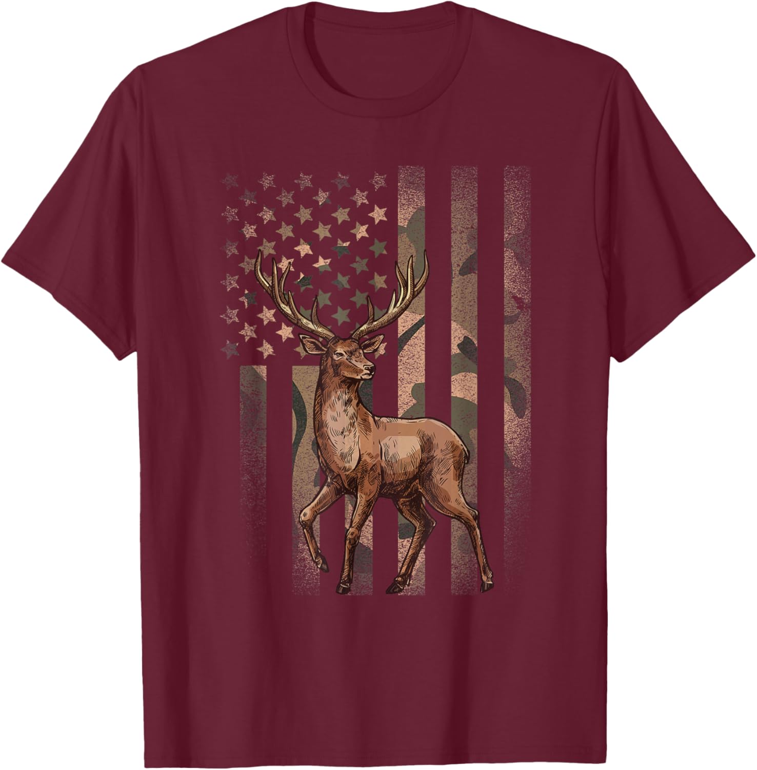 American Flag Camouflage Outdoor Moose Vintage Men Women T-Shirt - T-Shirt | Maroon