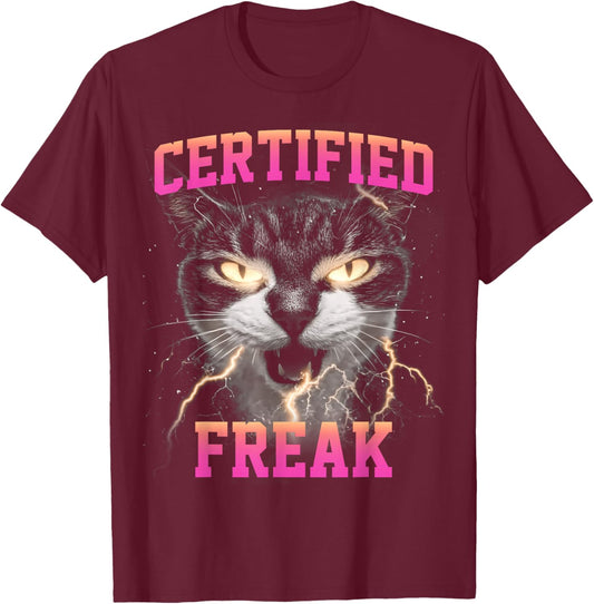 Funny Cat Meme Certified Freak Eat Cement Cursed T-Shirt - T-Shirt | Maroon