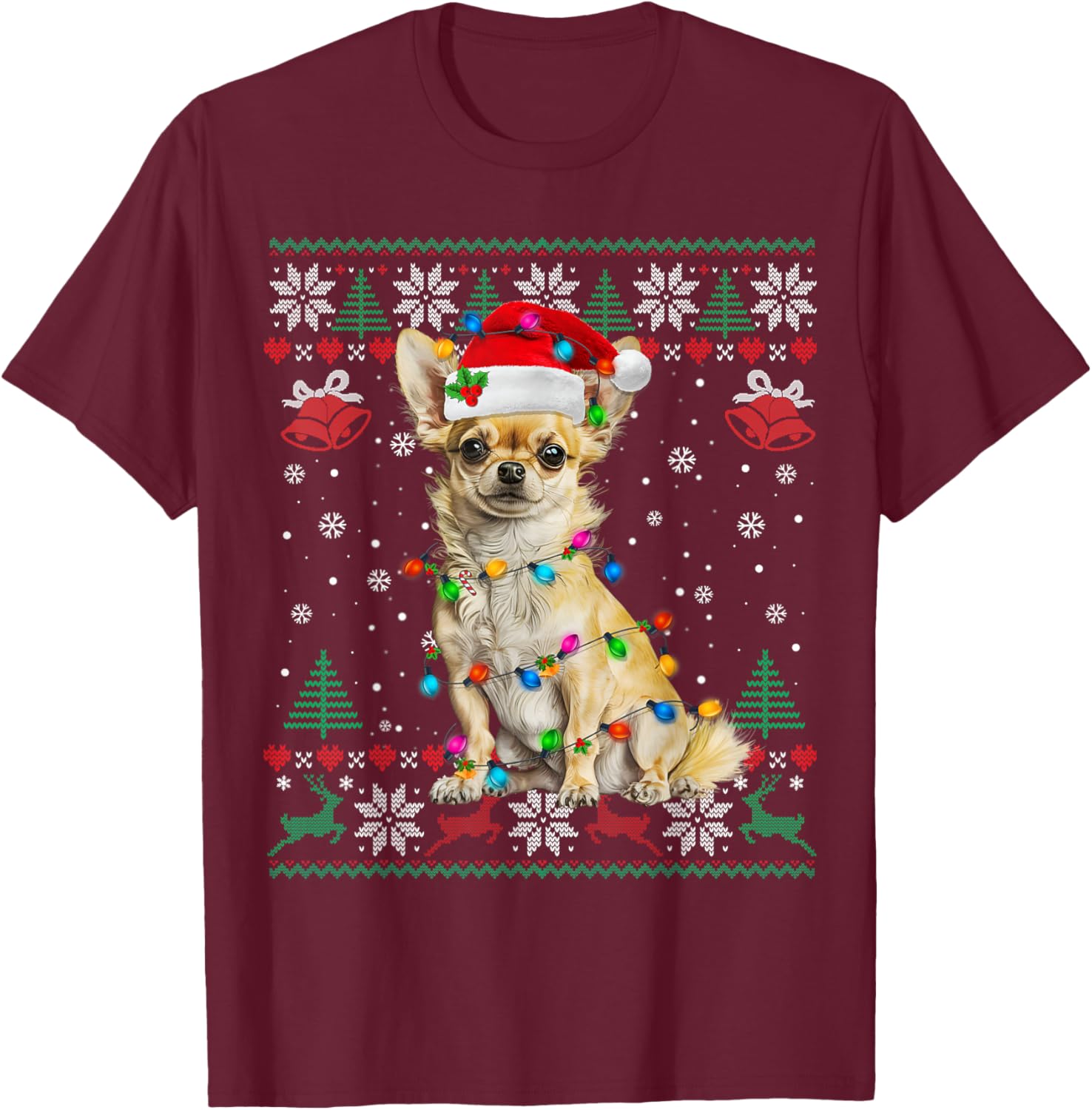 Chihuahua Christmas Santa Ugly Sweater Dog Lover Xmas T-Shirt - T-Shirt | Maroon