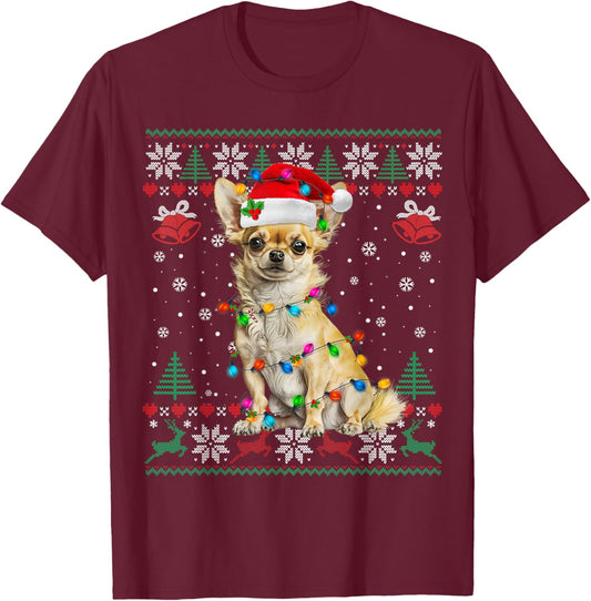 Chihuahua Christmas Santa Ugly Sweater Dog Lover Xmas T-Shirt - T-Shirt | Maroon