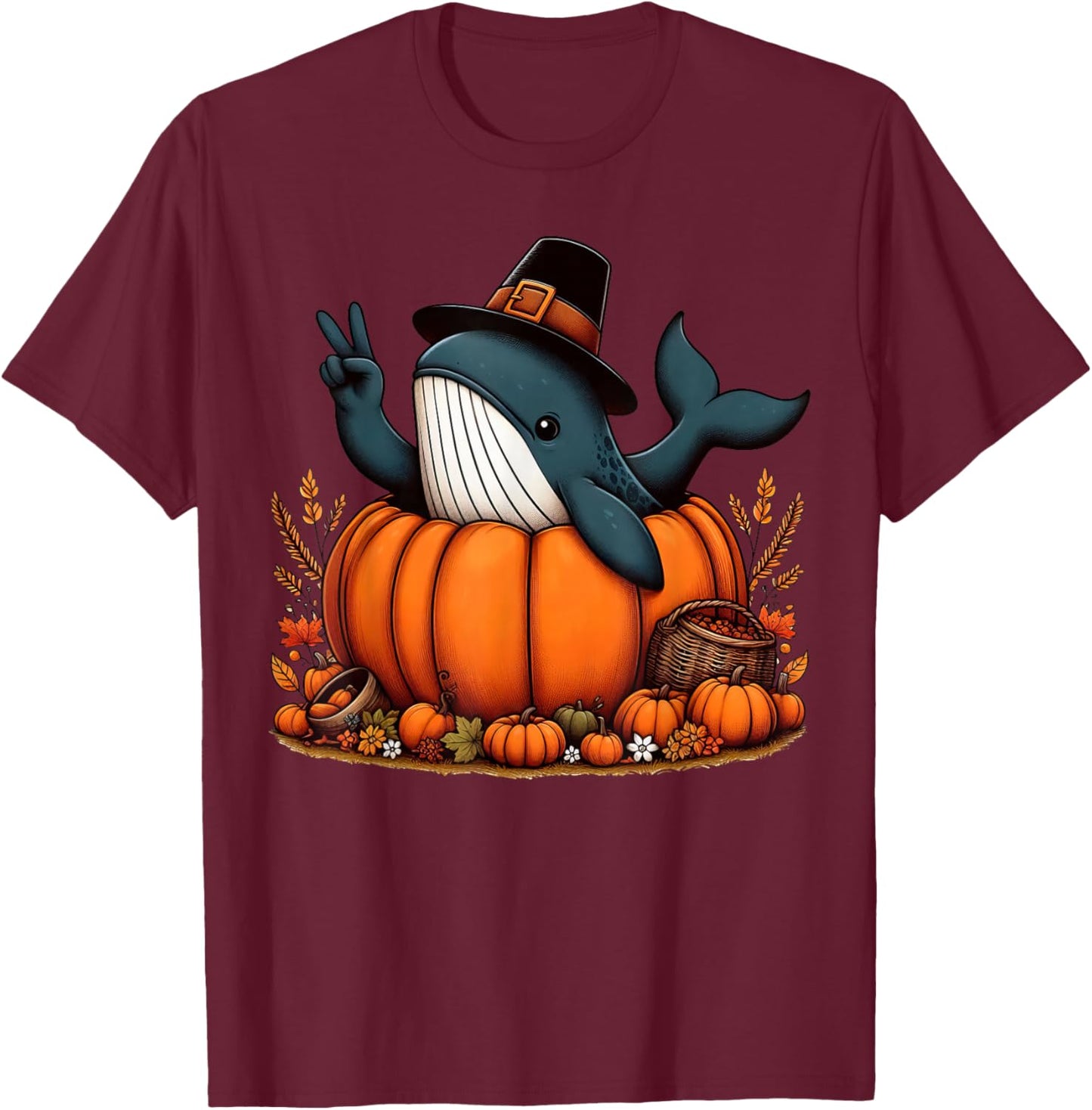 Autumn Pumpkin Fall Whale Thanksgiving Kids T-Shirt - T-Shirt | Maroon