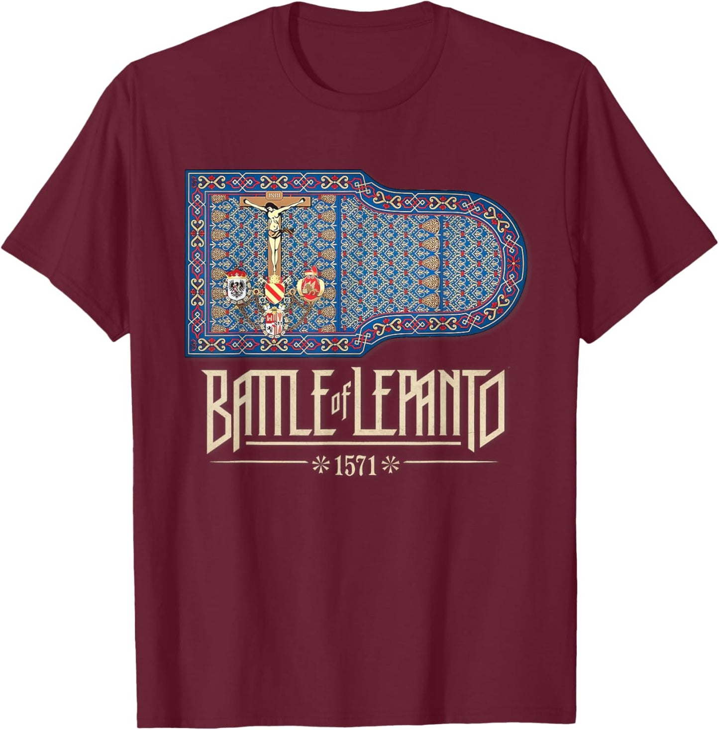 Catholic Lepanto Battle Flag 1571 Crusader T-Shirt - T-Shirt | Maroon